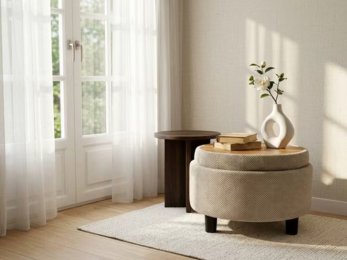 Round storage ottoman - storage, with