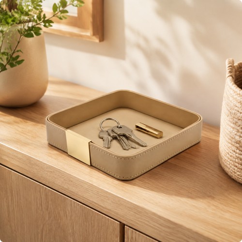 Leather storage tray - leather,