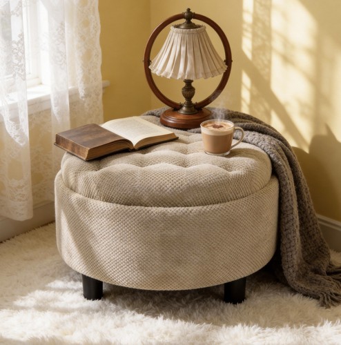 Round storage ottoman with - round,