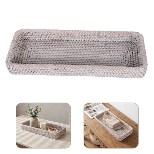Handwoven white rattan tray - white,